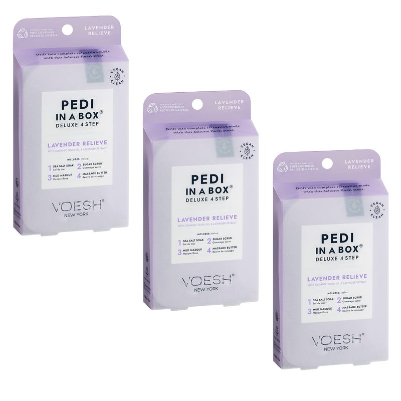 VOESH Pedi in a Box 4 Step Lavender - 3 Pack, Relaxing Spa Pedicure, At-Home Pedicure, DIY Pedi, Pedicure Supplies, Foot Care, Foot Spa, Vegan - Image 1